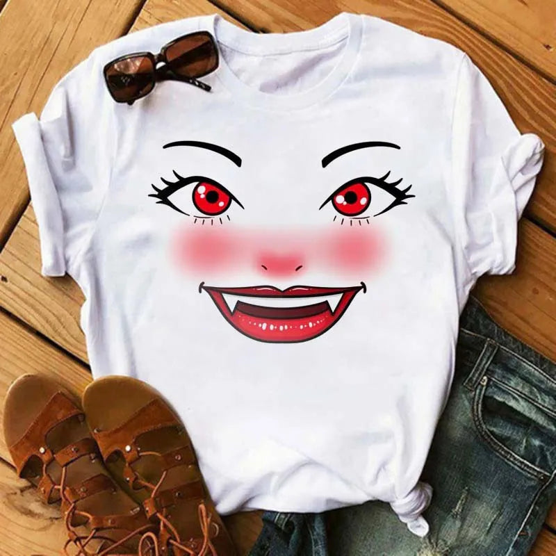 Maycaur moda gráfica mujeres Tops estampado de pestañas Kawaii pestañas mujeres camiseta divertida maquillaje estético camisa Camisas Mujer