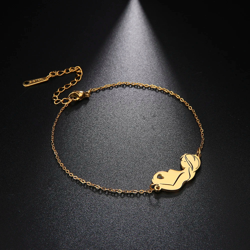 Unift Pulsera de cadena de acero inoxidable para mujeres embarazadas, brazalete con colgante para niños, papá, mamá, a la moda, regalo para el día de la madre， pulseras mujer