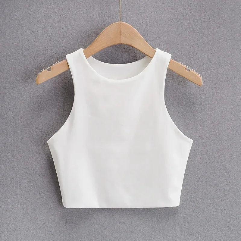 Camisetas ajustadas sexis para mujer, camisetas sin mangas con cuello redondo y doble nailon para mujer, camisetas sin mangas de buena calidad en 6 colores 2023
