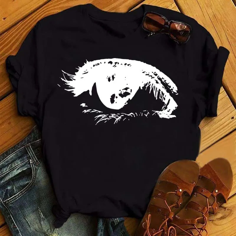 Maycaur moda gráfica mujeres Tops estampado de pestañas Kawaii pestañas mujeres camiseta divertida maquillaje estético camisa Camisas Mujer