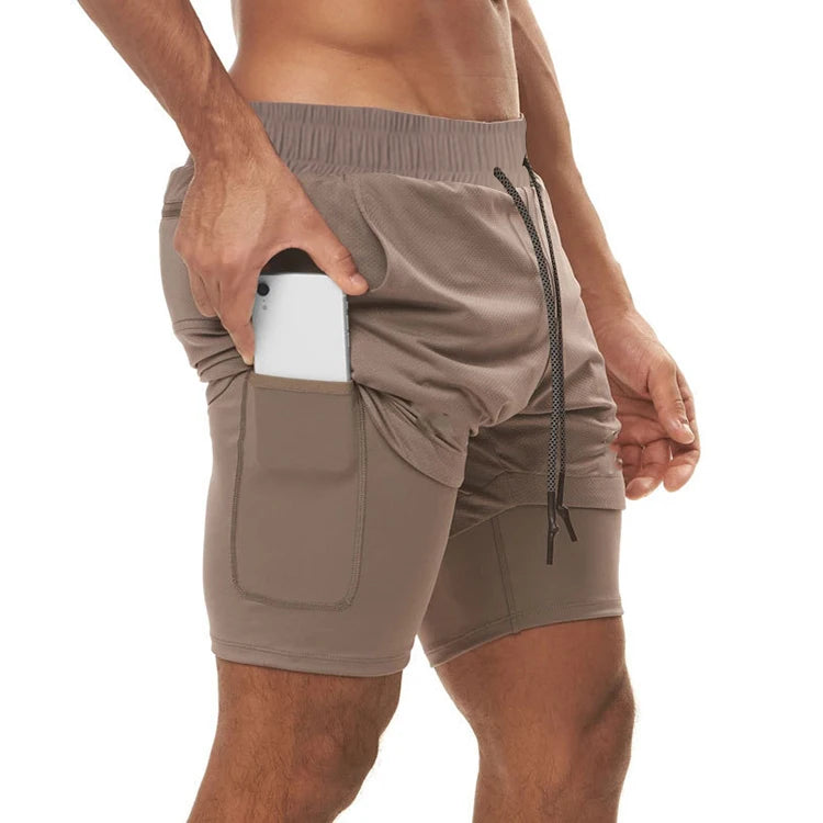 Wholesale 2 in 1 Tight Compression Fitness Shorts With Towel Loop Men Custom Logo Workout Running Gym Shorts