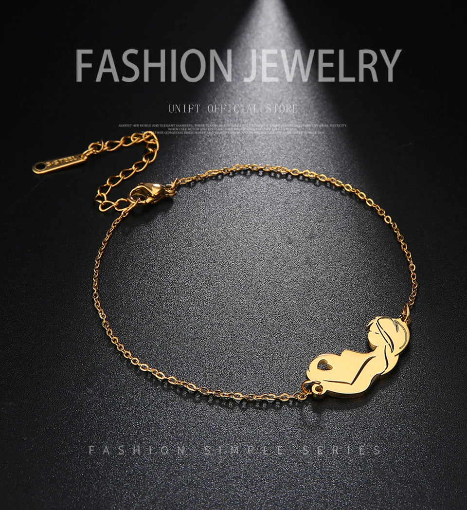 Unift Pulsera de cadena de acero inoxidable para mujeres embarazadas, brazalete con colgante para niños, papá, mamá, a la moda, regalo para el día de la madre， pulseras mujer