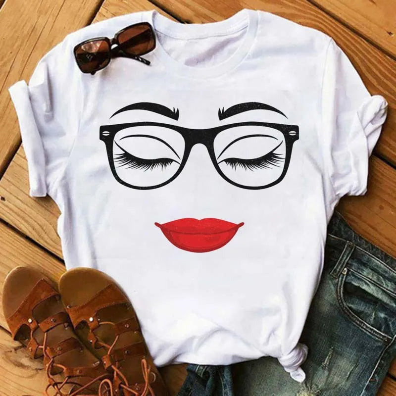 Maycaur moda gráfica mujeres Tops estampado de pestañas Kawaii pestañas mujeres camiseta divertida maquillaje estético camisa Camisas Mujer