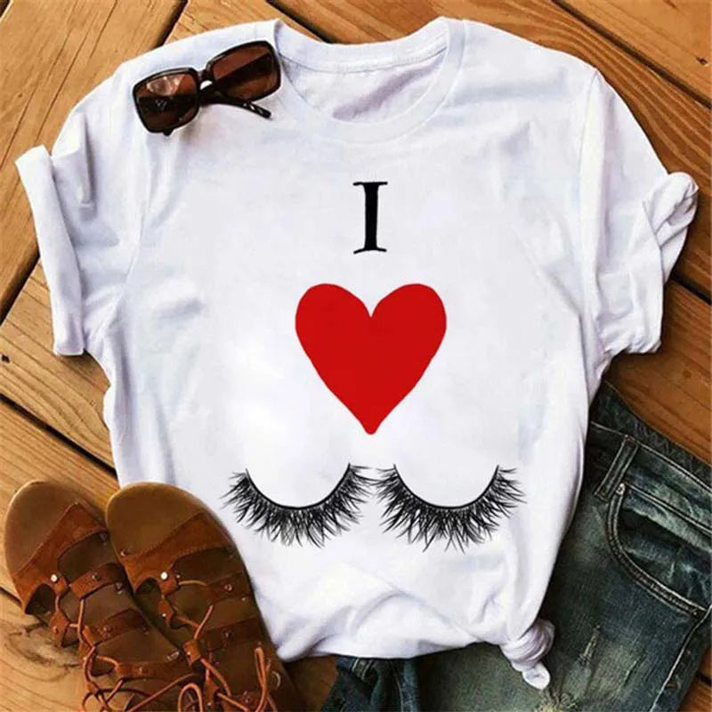Maycaur moda gráfica mujeres Tops estampado de pestañas Kawaii pestañas mujeres camiseta divertida maquillaje estético camisa Camisas Mujer