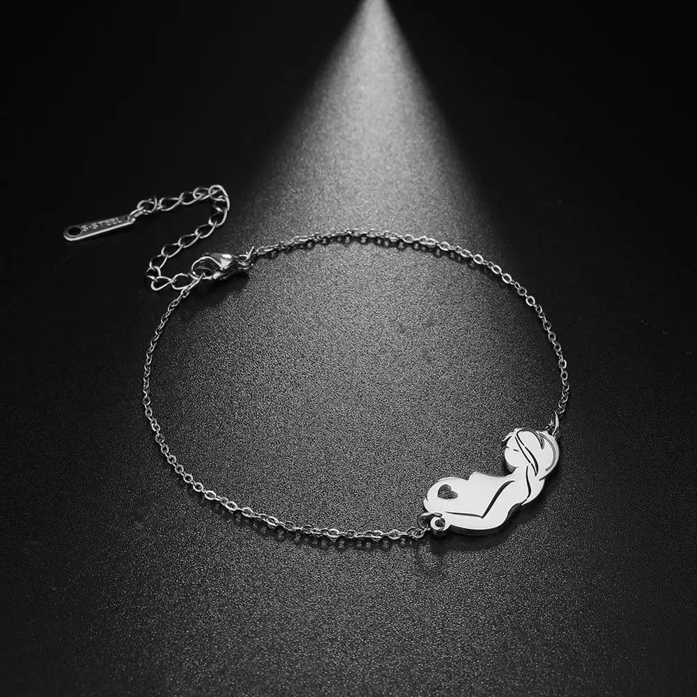 Unift Pulsera de cadena de acero inoxidable para mujeres embarazadas, brazalete con colgante para niños, papá, mamá, a la moda, regalo para el día de la madre， pulseras mujer