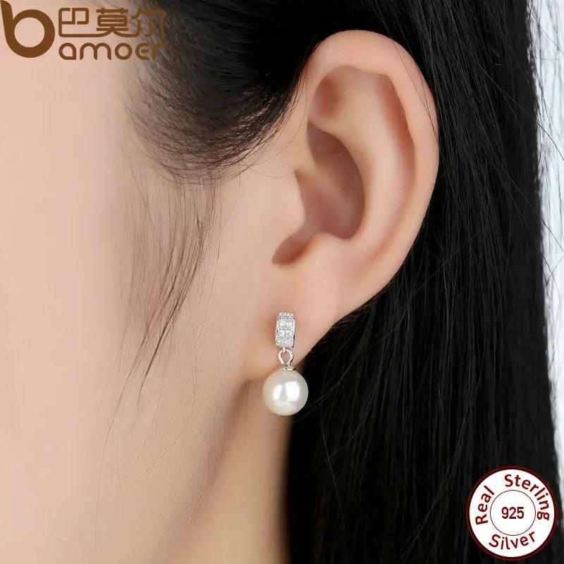 Pendientes colgantes para mujer, joyería fina con perlas, joyería de plata de ley 925, regalo para el día de la madre SCE006
