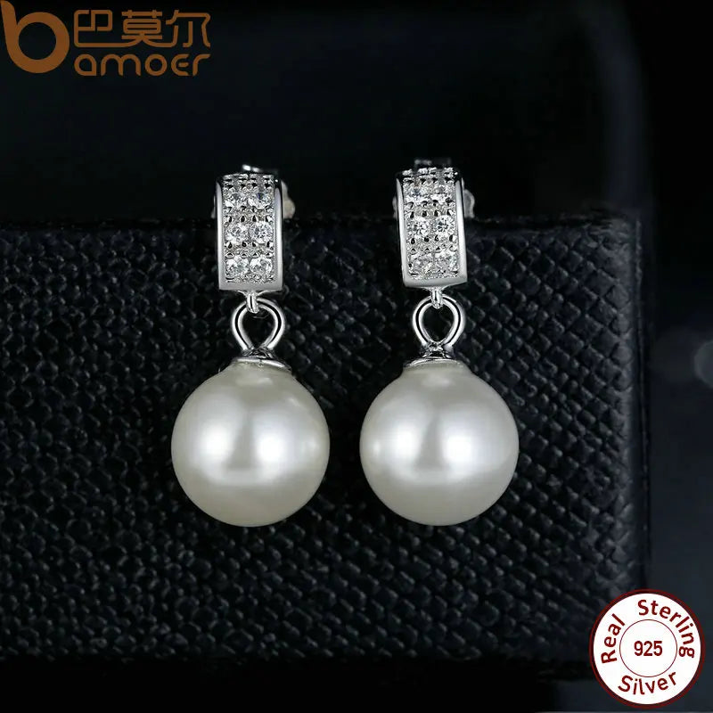 Pendientes colgantes para mujer, joyería fina con perlas, joyería de plata de ley 925, regalo para el día de la madre SCE006