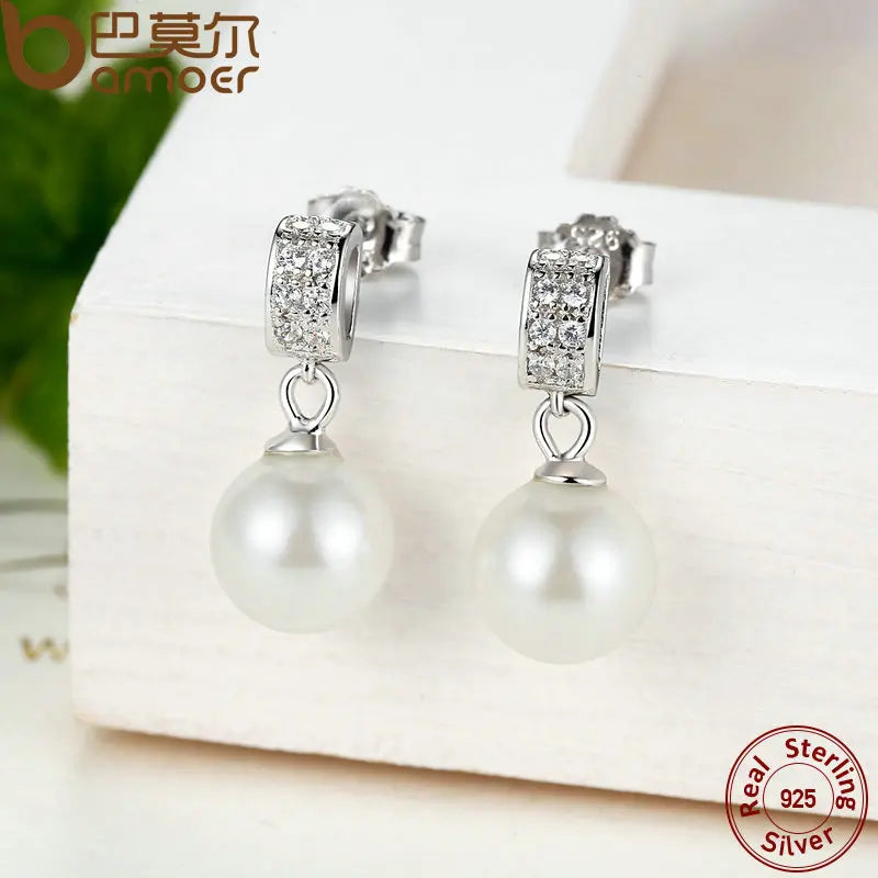 Pendientes colgantes para mujer, joyería fina con perlas, joyería de plata de ley 925, regalo para el día de la madre SCE006