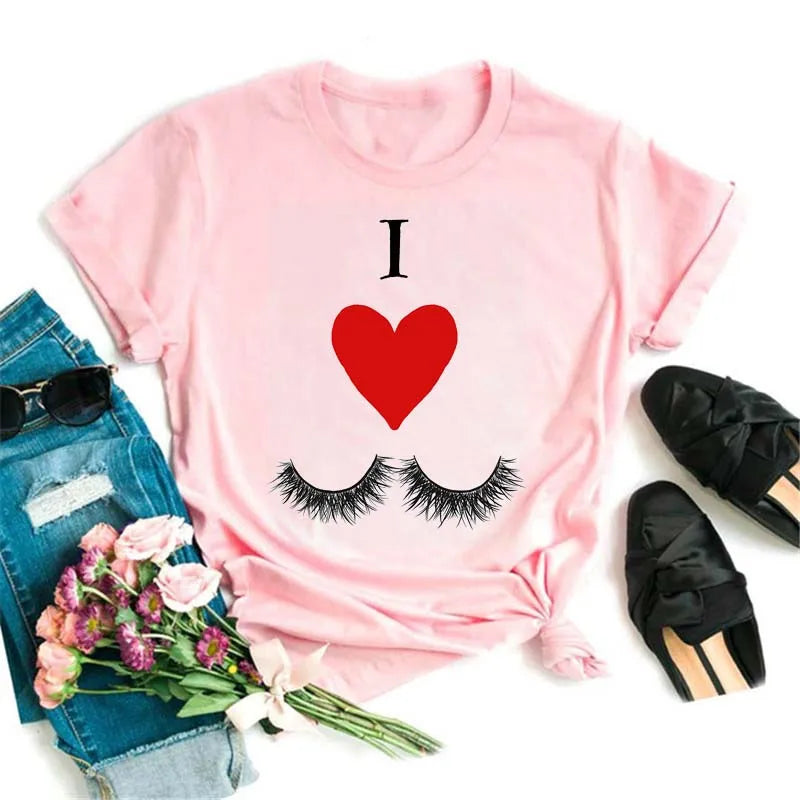 Maycaur moda gráfica mujeres Tops estampado de pestañas Kawaii pestañas mujeres camiseta divertida maquillaje estético camisa Camisas Mujer