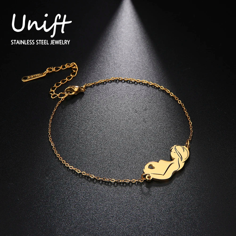 Unift Pulsera de cadena de acero inoxidable para mujeres embarazadas, brazalete con colgante para niños, papá, mamá, a la moda, regalo para el día de la madre， pulseras mujer