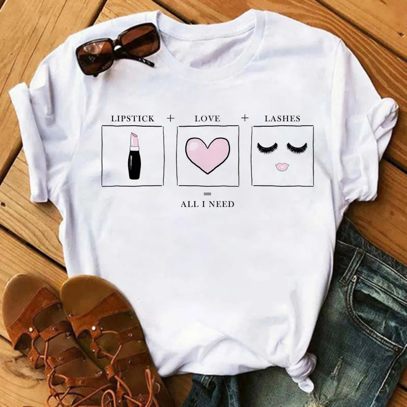 Maycaur moda gráfica mujeres Tops estampado de pestañas Kawaii pestañas mujeres camiseta divertida maquillaje estético camisa Camisas Mujer