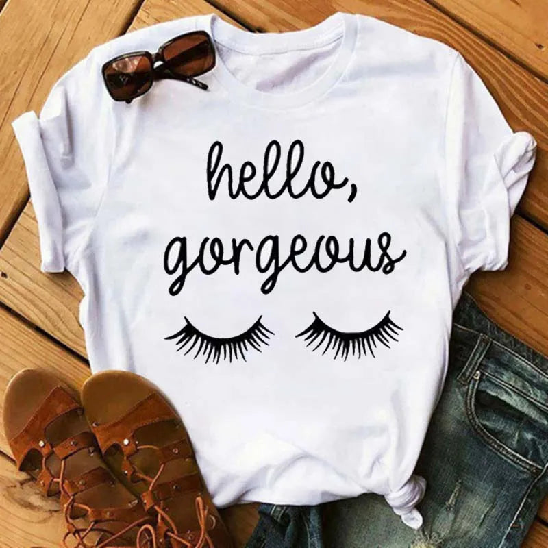 Maycaur moda gráfica mujeres Tops estampado de pestañas Kawaii pestañas mujeres camiseta divertida maquillaje estético camisa Camisas Mujer