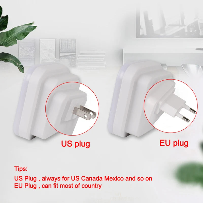 Luz LED nocturna enchufable UE EE. UU. con Sensor de iluminación, Control, ahorro de energía, luz de noche para niños, lámpara de pared para inodoro para dormitorio y hogar