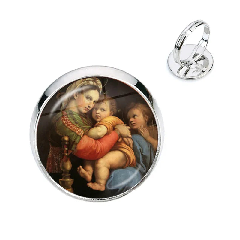 Anillo de la Virgen María, madre del bebé, Jesús, cúpula de cristal, Gema del tiempo, anillos ajustables para hombres y mujeres, joyería católica, regalo Cristiano