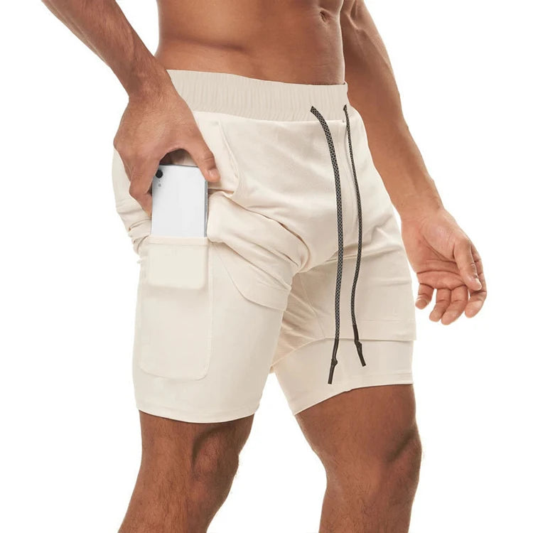 Wholesale 2 in 1 Tight Compression Fitness Shorts With Towel Loop Men Custom Logo Workout Running Gym Shorts
