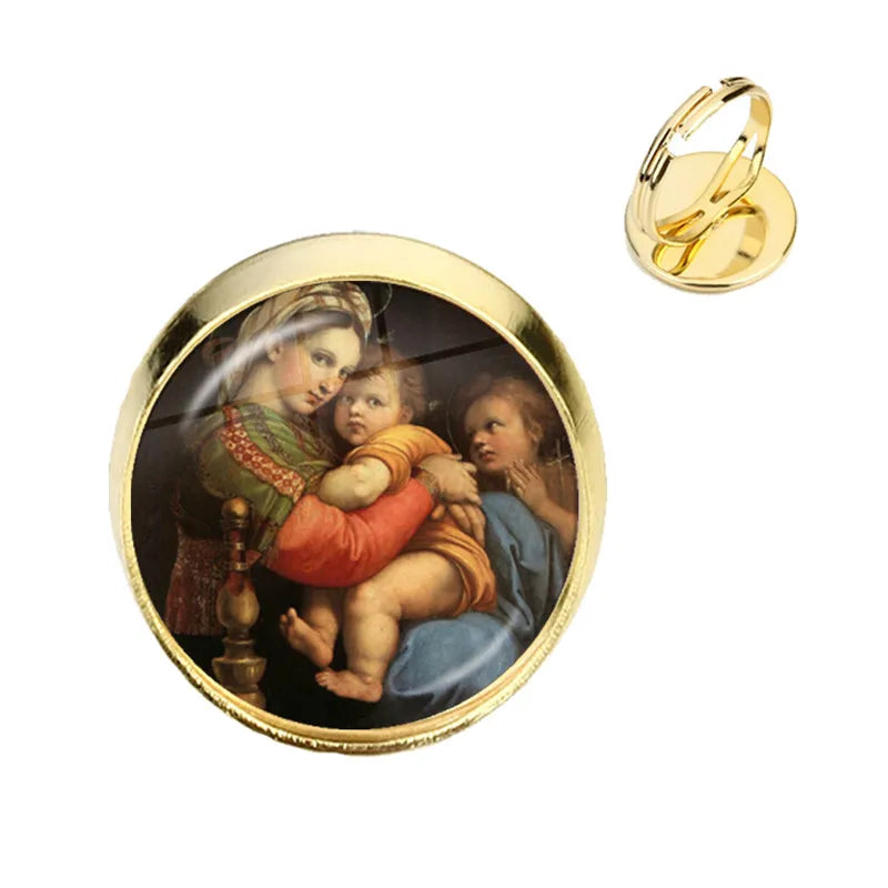 Anillo de la Virgen María, madre del bebé, Jesús, cúpula de cristal, Gema del tiempo, anillos ajustables para hombres y mujeres, joyería católica, regalo Cristiano