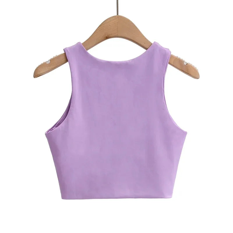 Camisetas ajustadas sexis para mujer, camisetas sin mangas con cuello redondo y doble nailon para mujer, camisetas sin mangas de buena calidad en 6 colores 2023
