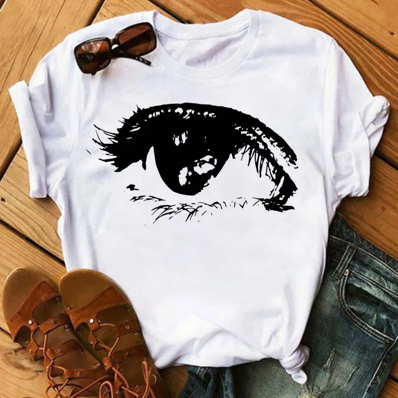 Maycaur moda gráfica mujeres Tops estampado de pestañas Kawaii pestañas mujeres camiseta divertida maquillaje estético camisa Camisas Mujer