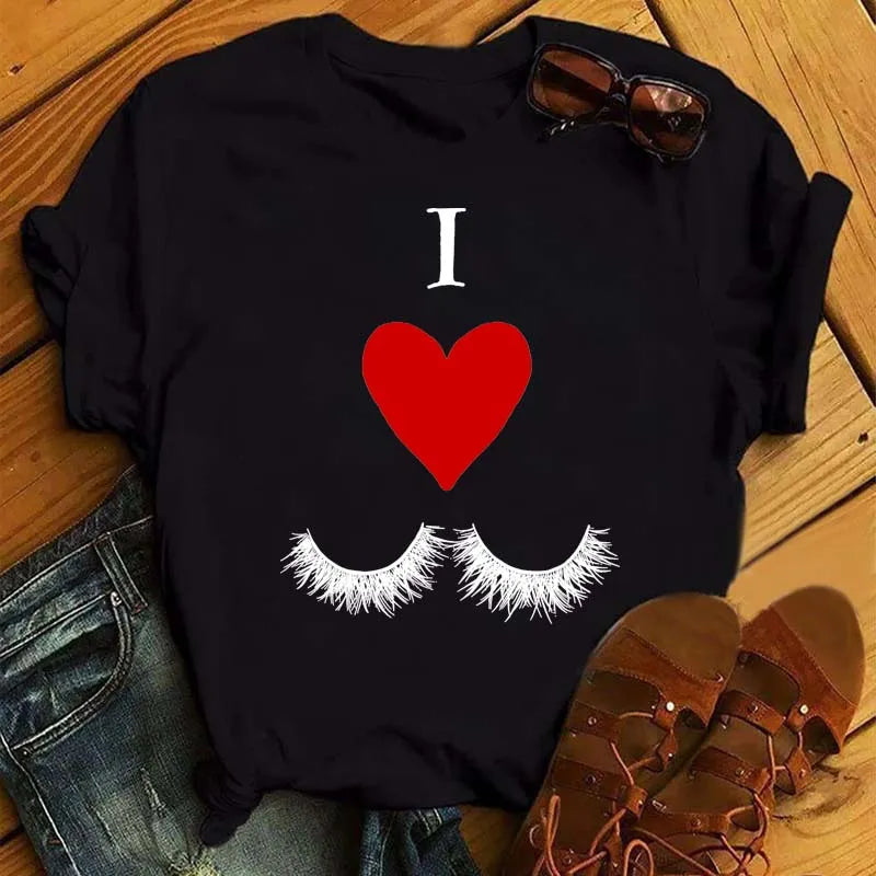 Maycaur moda gráfica mujeres Tops estampado de pestañas Kawaii pestañas mujeres camiseta divertida maquillaje estético camisa Camisas Mujer