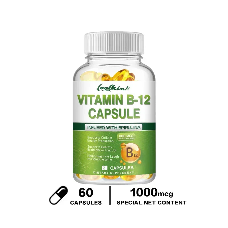 Cápsulas de vitamina B12: apoya el metabolismo energético, el estado de ánimo, el corazón y el apoyo del sistema nervioso