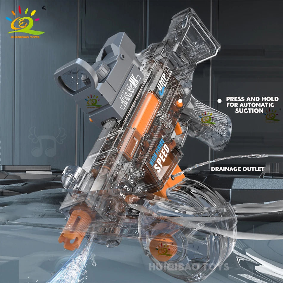 HUIQIBAO-pistola de agua eléctrica automática para niños y adultos, submáquina UMP45, juguete de lucha de verano, playa al aire libre, juguetes de piscina, regalo