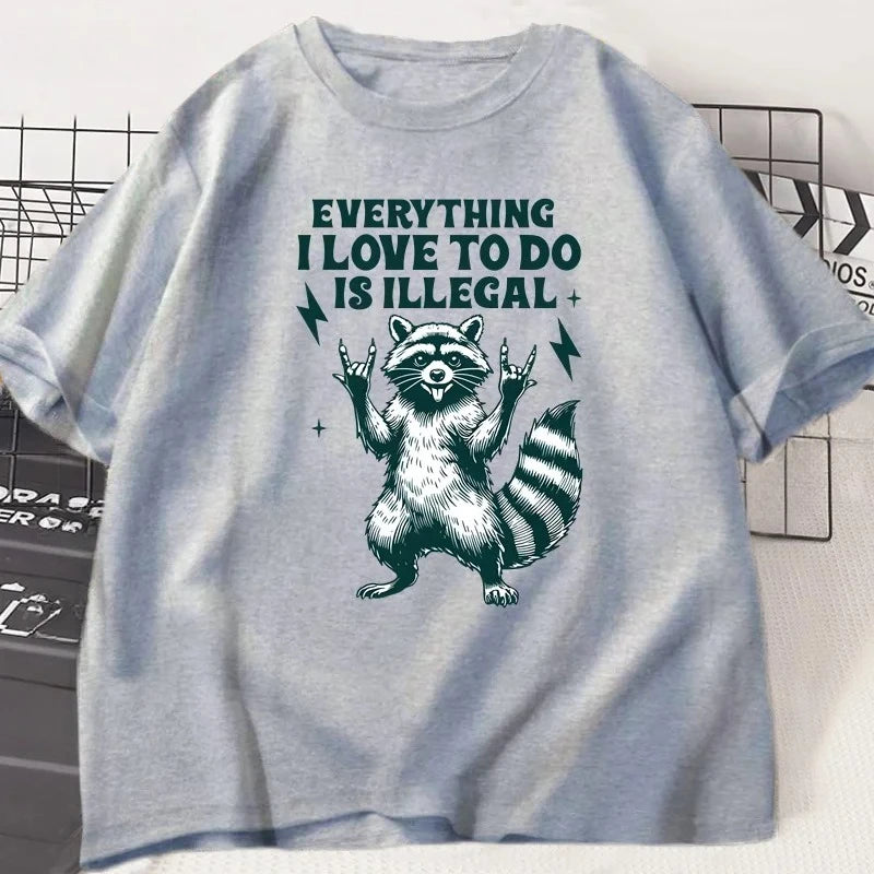 Camiseta divertida con patrón de mapache, camiseta de humor, pantalón corto informal para mujer, camiseta de manga Harajuku, ropa para mujer, camisetas gráficas Y2K