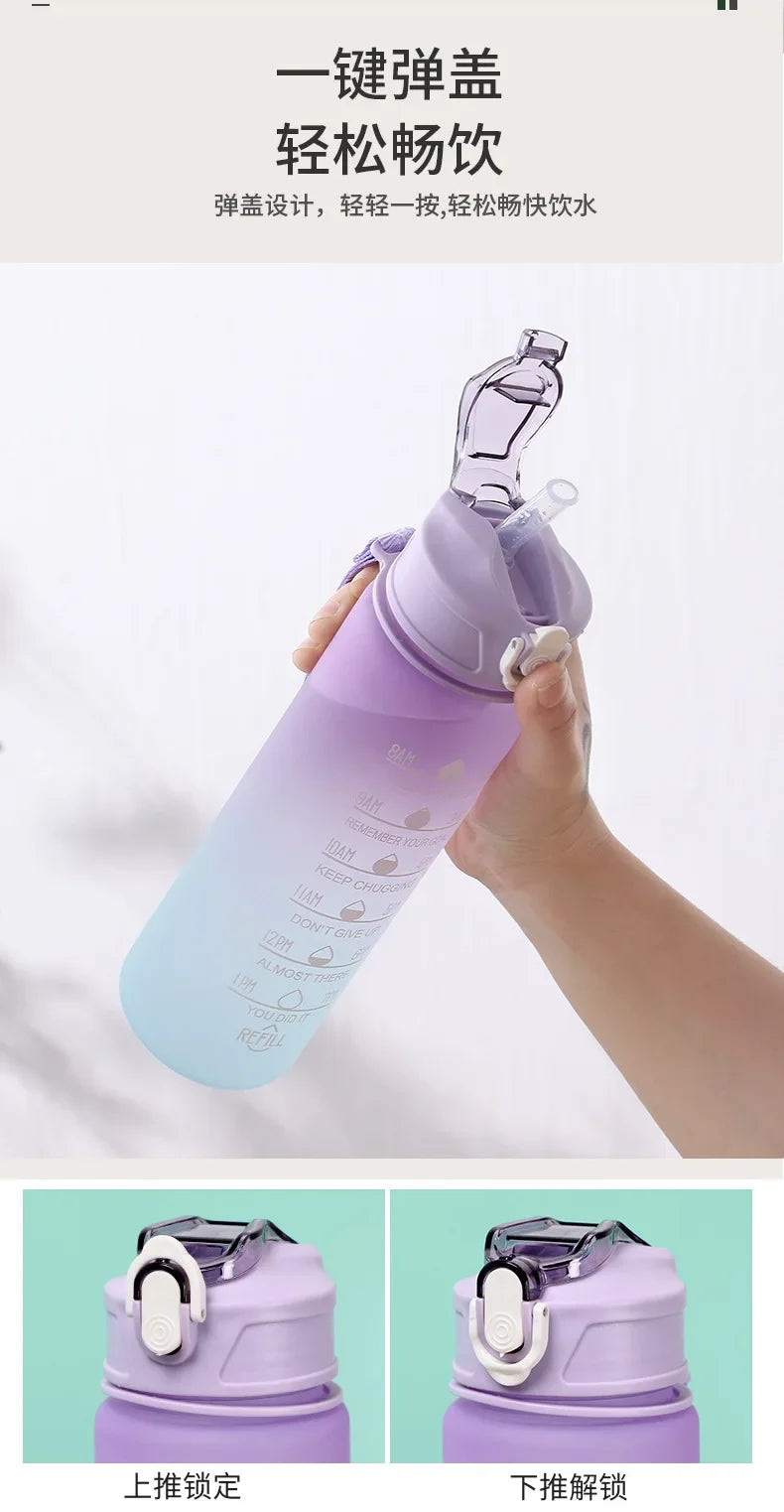 Botellas de agua con gradiente KPop Demon Hunters de 750 ml, vasos con pajita con letras de la A a la Z de Movie Girl, botella portátil de alta capacidad para exteriores