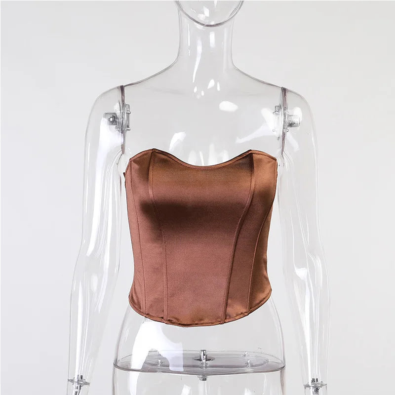 Tops de tubo sexis para mujer, Top liso sin mangas ajustado con corsé recortado, chaleco informal elegante sin tirantes para mujer 2024