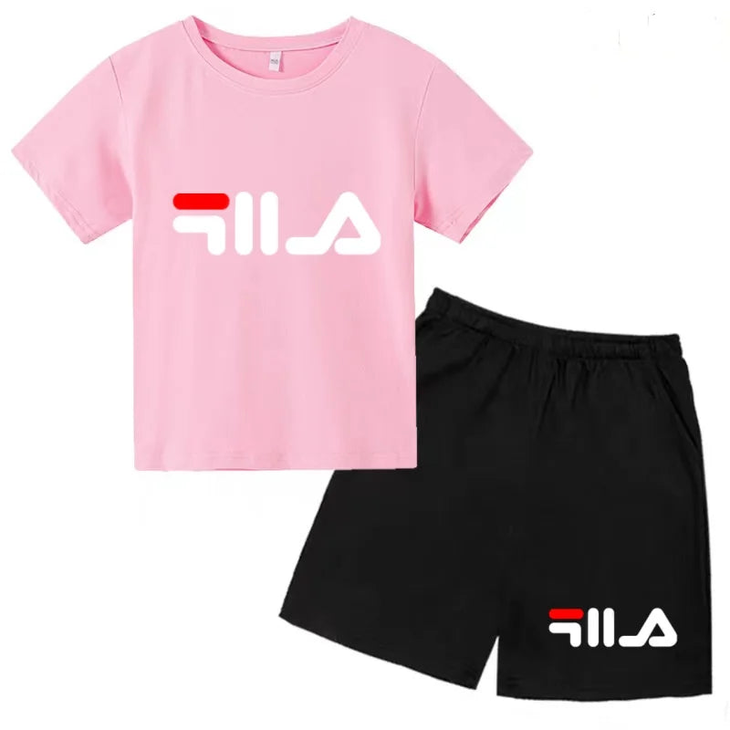 Ropa con letras para niños, camiseta de manga corta y pantalones cortos, ropa de verano fresca y encantadora, conjunto deportivo informal para niños y niñas de 3 a 12 años