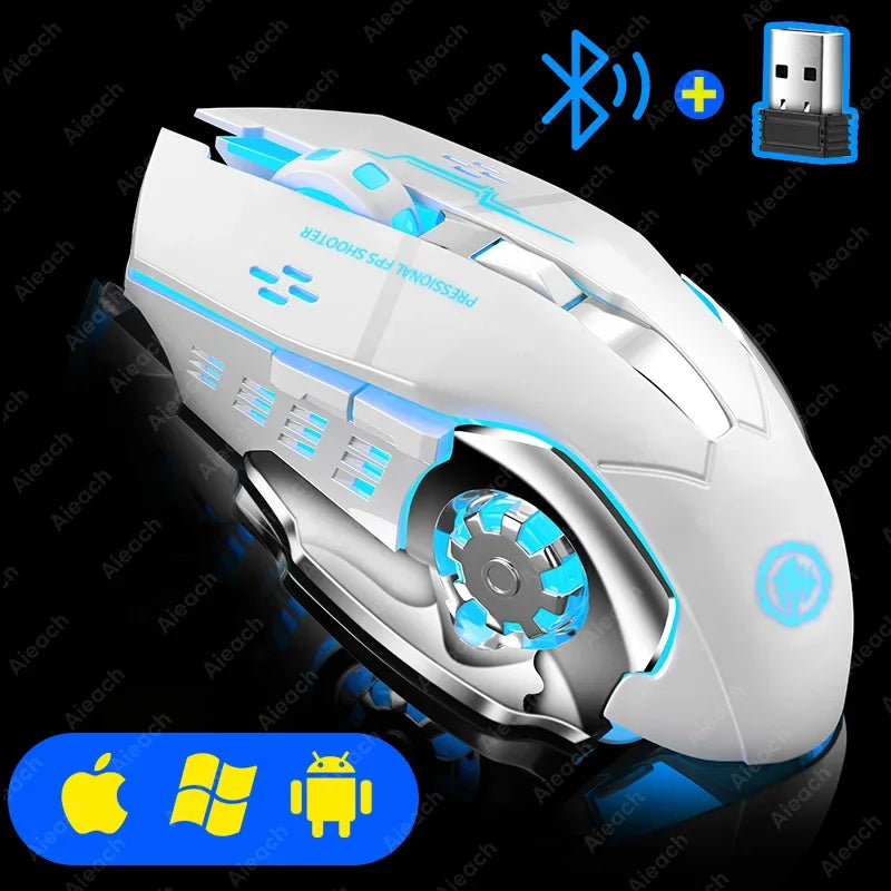 Ratón inalámbrico para juegos Bluetooth 2,4g USB recargable ergonómico diseño de retroiluminación mecánica para ordenador portátil PC Gamer