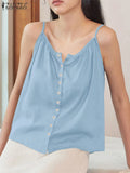 2025 camisetas sin mangas de verano para mujer ZANZEA moda Spaghetti Strap Blusa de algodón Casual suelta sólida playa Camis sin mangas camisa de vacaciones