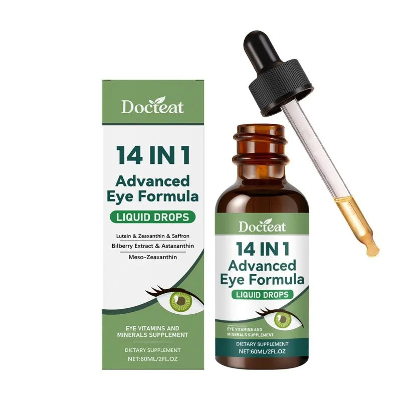 Suplemento Líquido Diario para el Bienestar Ocular 14 en 1 con Luteína, Zeaxantina, Arándano, Azafrán, Astaxantina, Mezcla de Nutrientes Vegetales, 60 ml