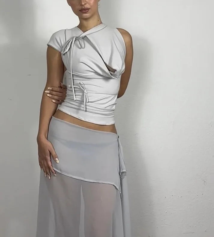 Camisetas sexis con cordones lisos para mujer, camisetas sin mangas con espalda descubierta y cuello Halter elegante, Top corto elástico Y2K para chica joven