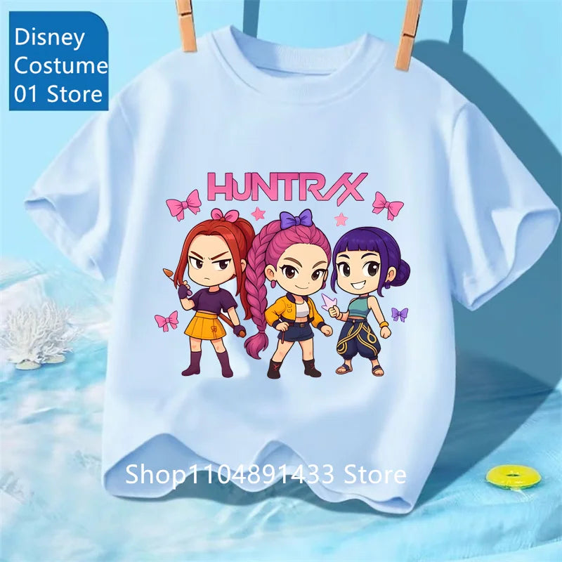 Camiseta con Estampado de Demon Hunters de Kpop, Ropa de Verano para Niños, Camiseta de la Película 2025, Camiseta de Manga Corta para Niñas y Niños, Camiseta Cómoda