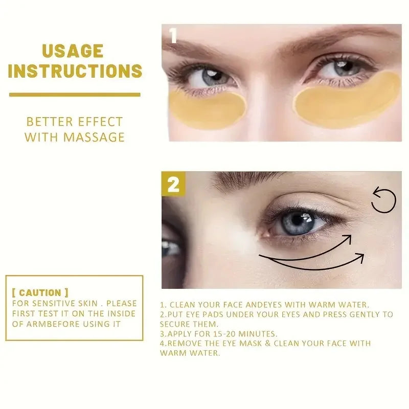 Mascarilla hidratante para ojos de oro de 24 quilates, 60 uds., alivia la fatiga ocular y nutre las ojeras, mascarilla de cristal de colágeno para ojos