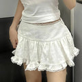 Balletcore Minifalda con volantes y ribete de encaje Falda blanca escalonada de tiro bajo Verano Mujer TeenGirl Y2K Traje gótico