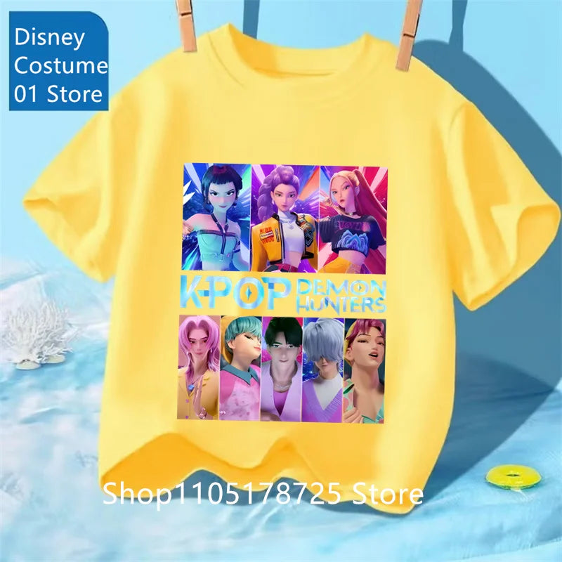 Camiseta con Estampado de Demon Hunters de Kpop, Ropa de Verano para Niños, Camiseta de la Película 2025, Camiseta de Manga Corta para Niñas y Niños, Camiseta Cómoda