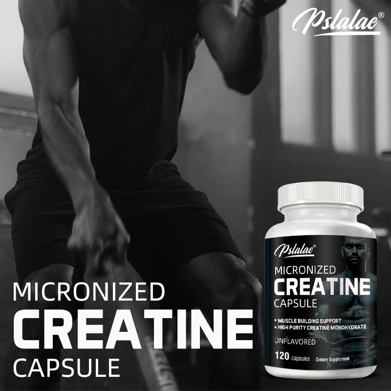 Polvo de creatina micronizada (5000 mg) Polvo de monohidrato de creatina, sin sabor, acariable cetogénico, sin OGM 120 cápsulas