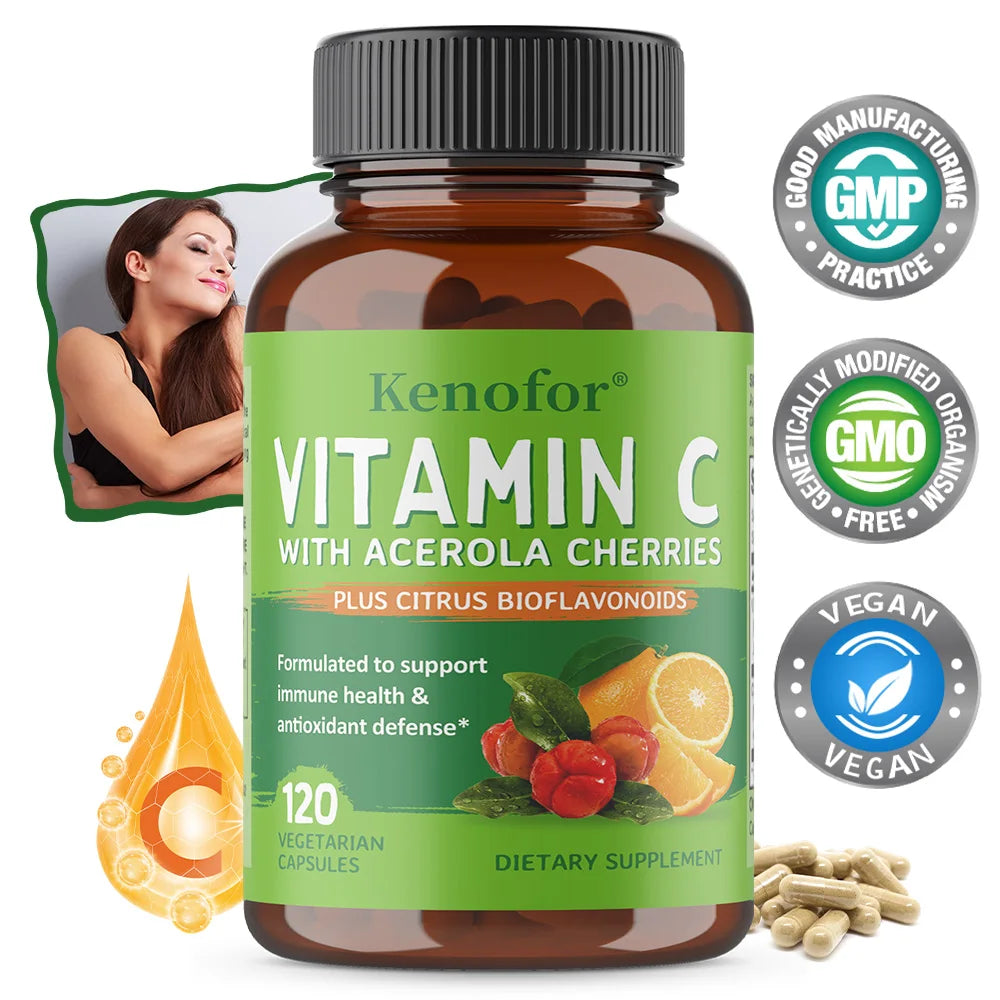 Comida integral vegana vitamina C, dos ingredientes (polvo y cítricos de cereza de acerola entera orgánica), soporte inmunológico, sin OGM