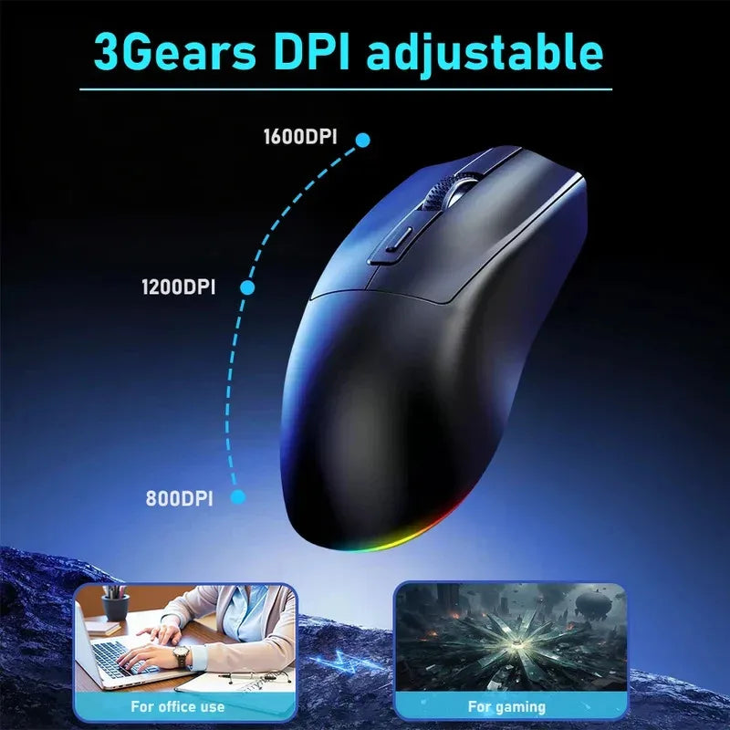Ratón para Juegos de Última Generación con DPI Ajustable, Recargable, Inalámbrico, con Base de Carga, Bluetooth 2.4G, Modo Dual, RGB, Diseño Ergonómico