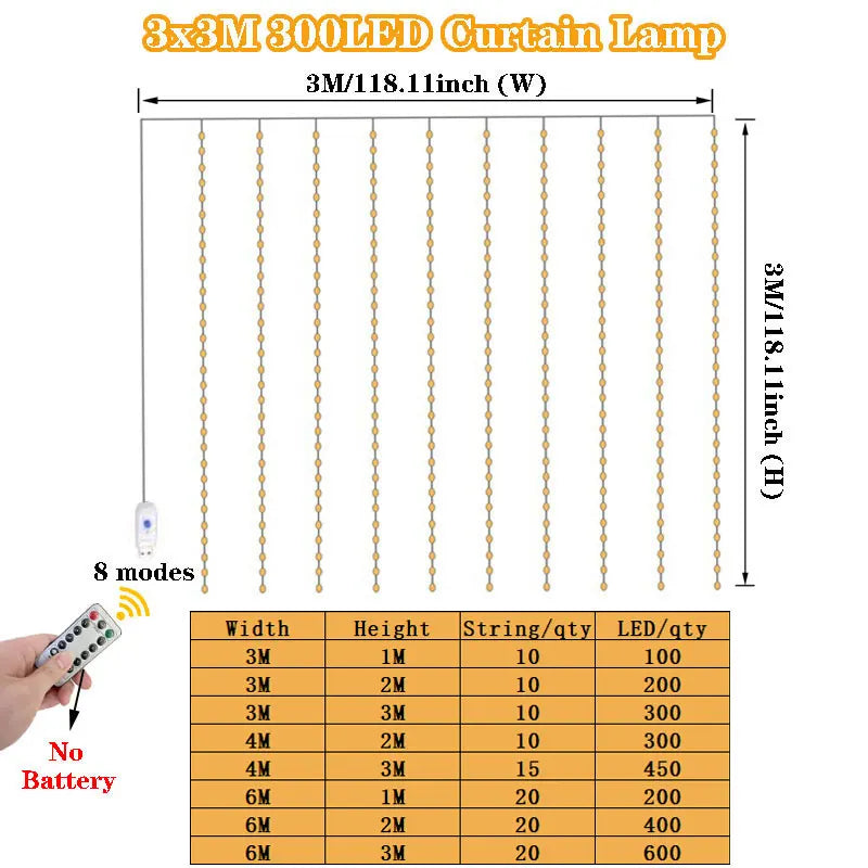 Guirnalda de luces LED para cortina de 3/4/6m, adorno USB con Control remoto, guirnalda de luces, decoración navideña para dormitorio y hogar
