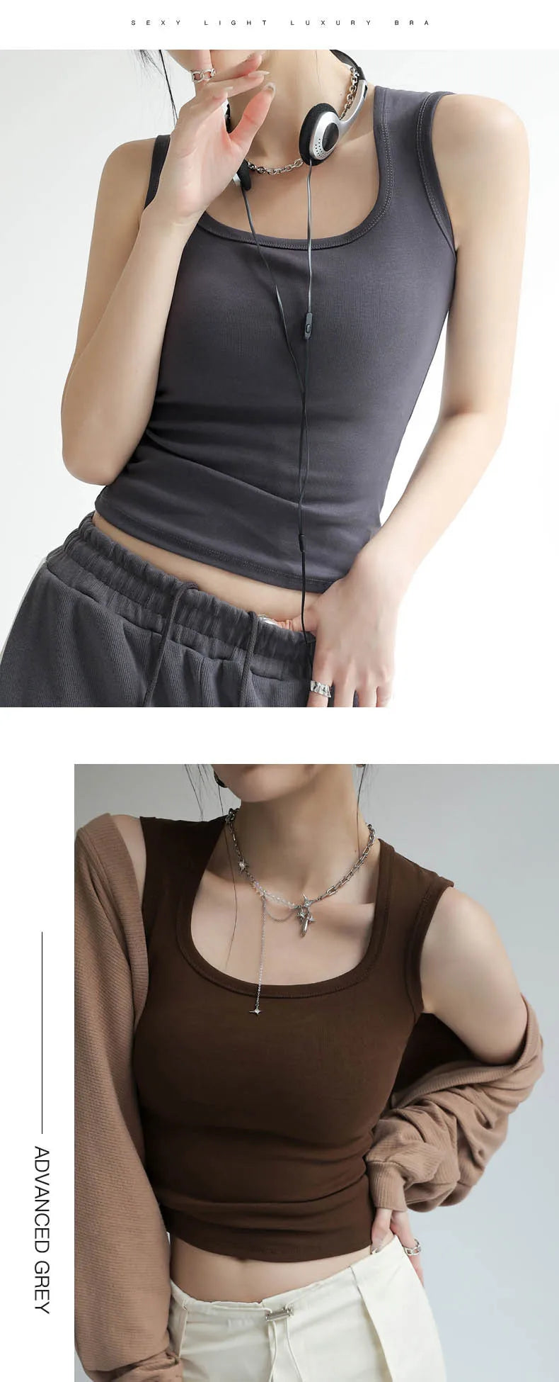 Camiseta sin mangas acanalada con cuello en U para mujer, camisola elástica básica térmica sin mangas, ropa térmica de verano para mujer