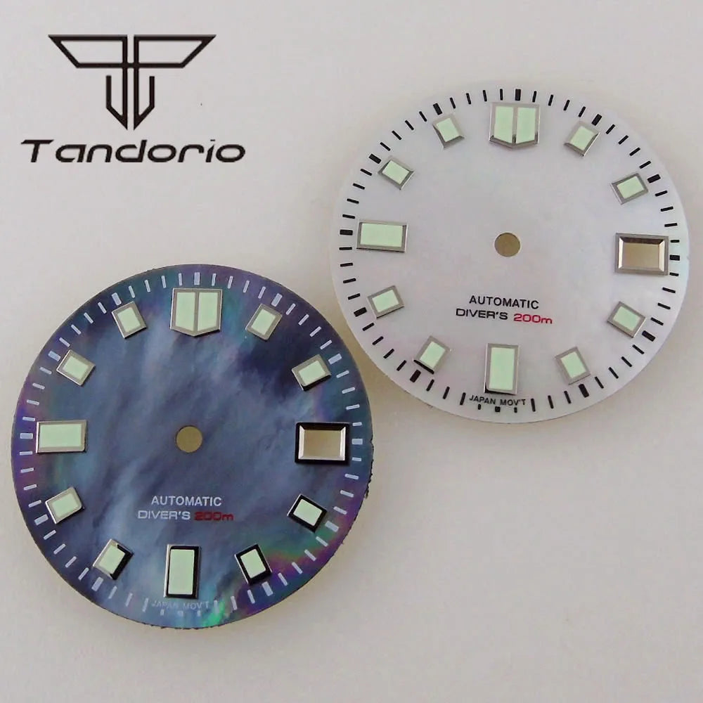 Reloj de nácar blanco y negro de 29mm, esfera con abertura para fecha, ajuste luminoso verde NH35 NH35A NH36, movimiento automático