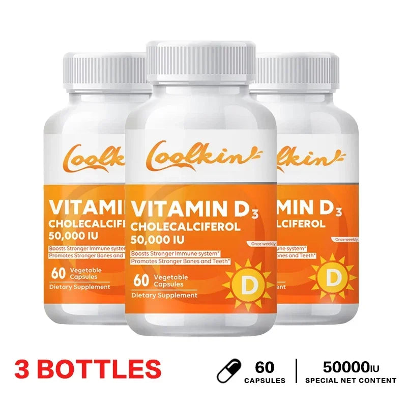 Vitamina D3 50000IU: salud muscular, huesos fuertes y salud del sistema nervioso, apoyo a la inmune