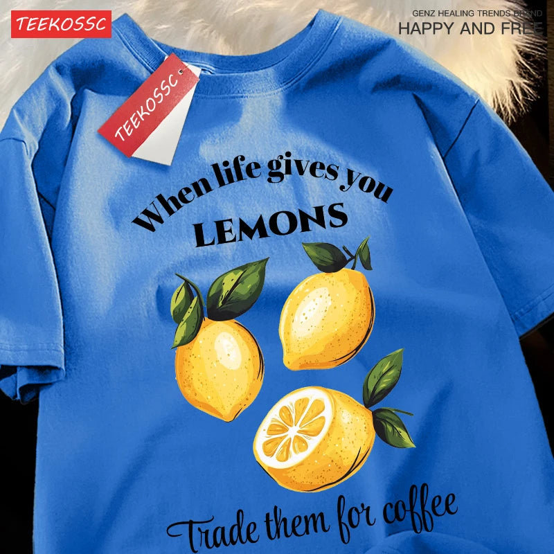 Cuando la vida te donne limones comerciamos tiene café impresiones Retro mujer Camiseta de algodón de moda ropa de Hip Hop suelta Unisex Top