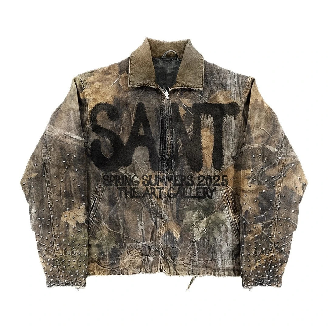 Chaqueta Vintage Y2K para hombre y mujer, ropa con estampado de letras de Hip Hop, lentejuelas con diamantes de imitación, chaqueta de camuflaje táctico de gran tamaño, abrigos informales