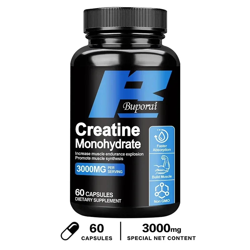 Monohidrato de creatina: apoya los músculos, la energía y la función cognitiva, aumenta la masa muscular magra - Suplementos sin gluten