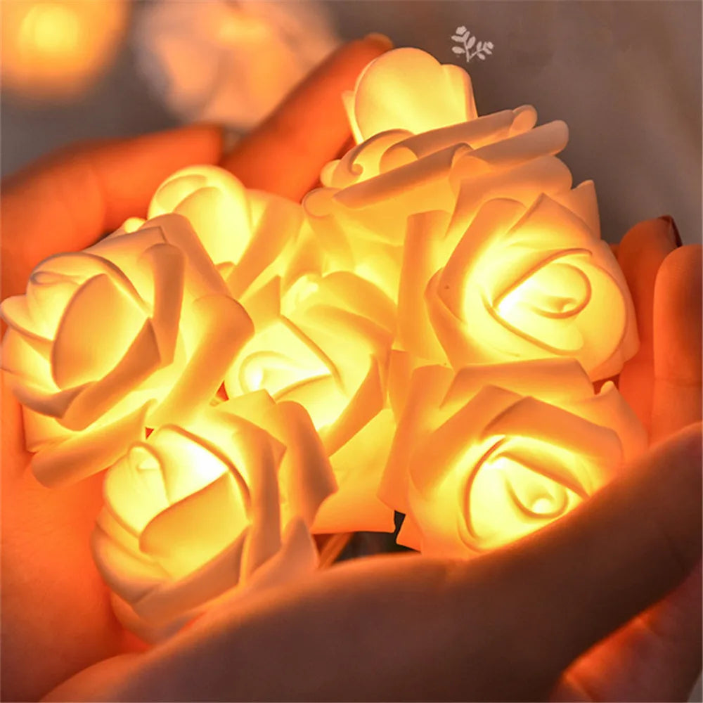 Guirnalda de Luces LED de 3m con 20 Rosas Artificiales, Funciona con Pilas, Decoración para Bodas, Habitaciones, Ramadán, Regalos para el Día de la Madre