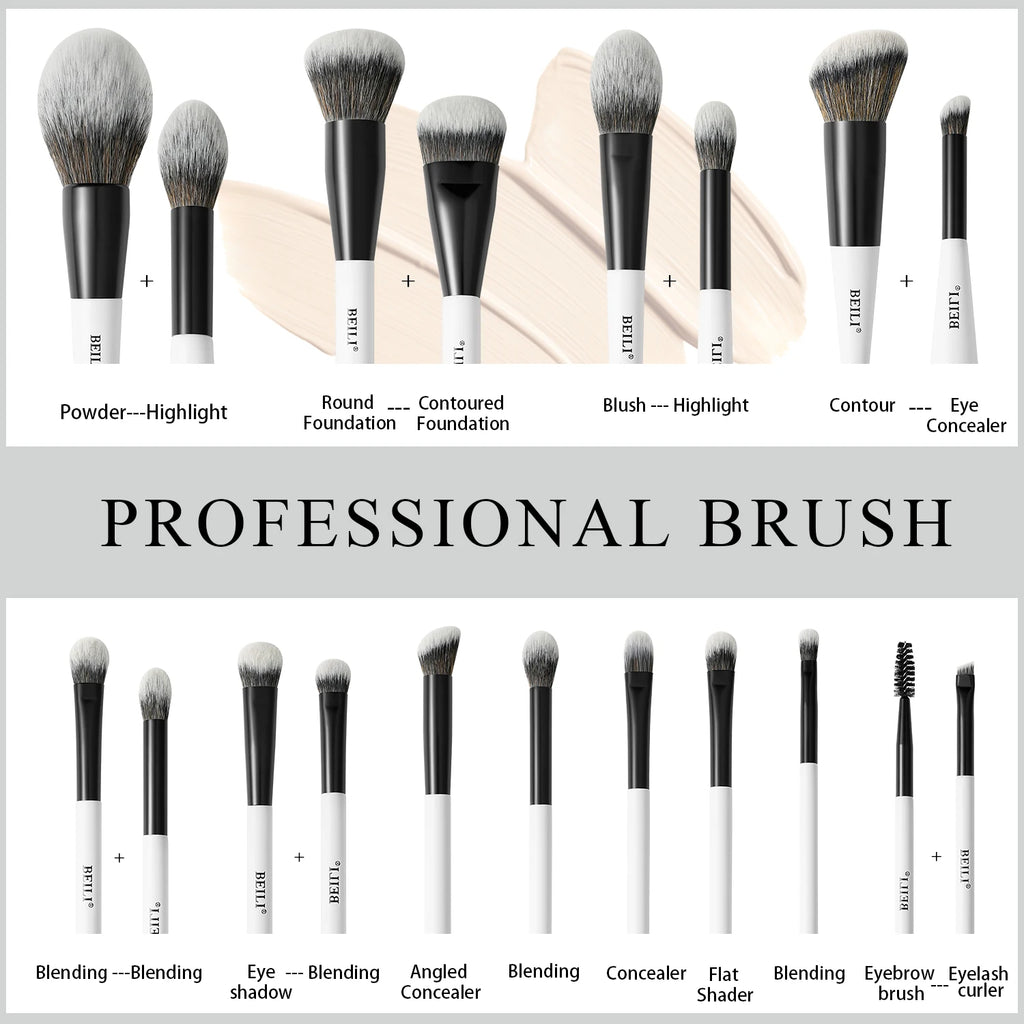 BEILI-Juego de brochas de maquillaje de doble punta, profesional, 12 Uds., contorno vegano, base en polvo, bronceador de cejas, Kit de cosméticos