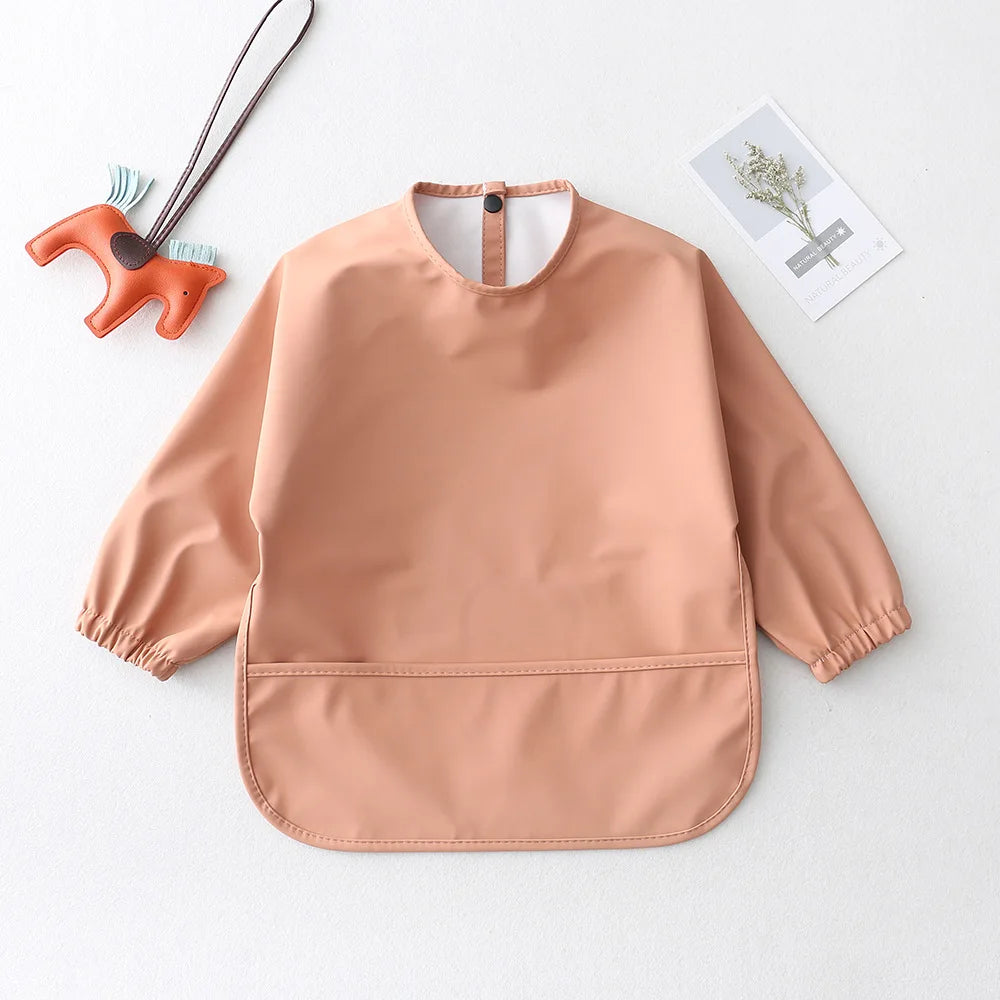 Bufanda de manga larga para bebés y niños pequeños, bata artística impermeable, babero para alimentar, delantal con bolsillo, Baberos Bandana de tela para eructar para niños y niñas